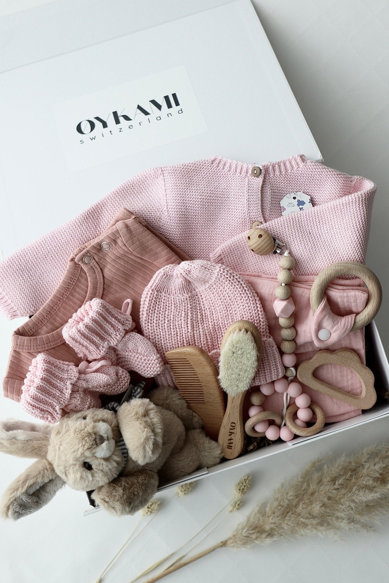 Baby Geschenkbox Rosa "Verona" Hase Braun - OYKAMI in a box