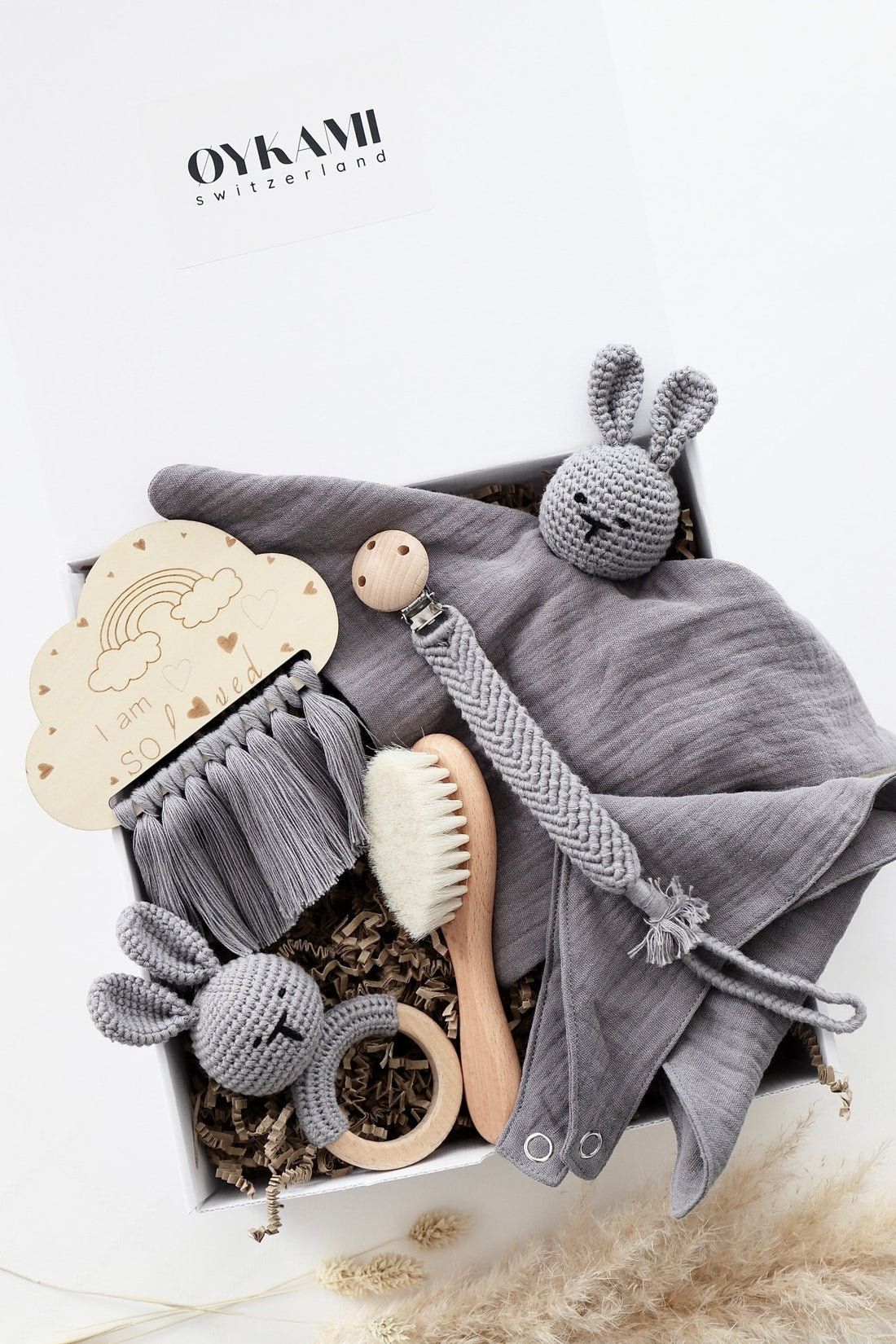Baby Geschenkbox "Salzburg" Bunny grau/blau - OYKAMI in a box
