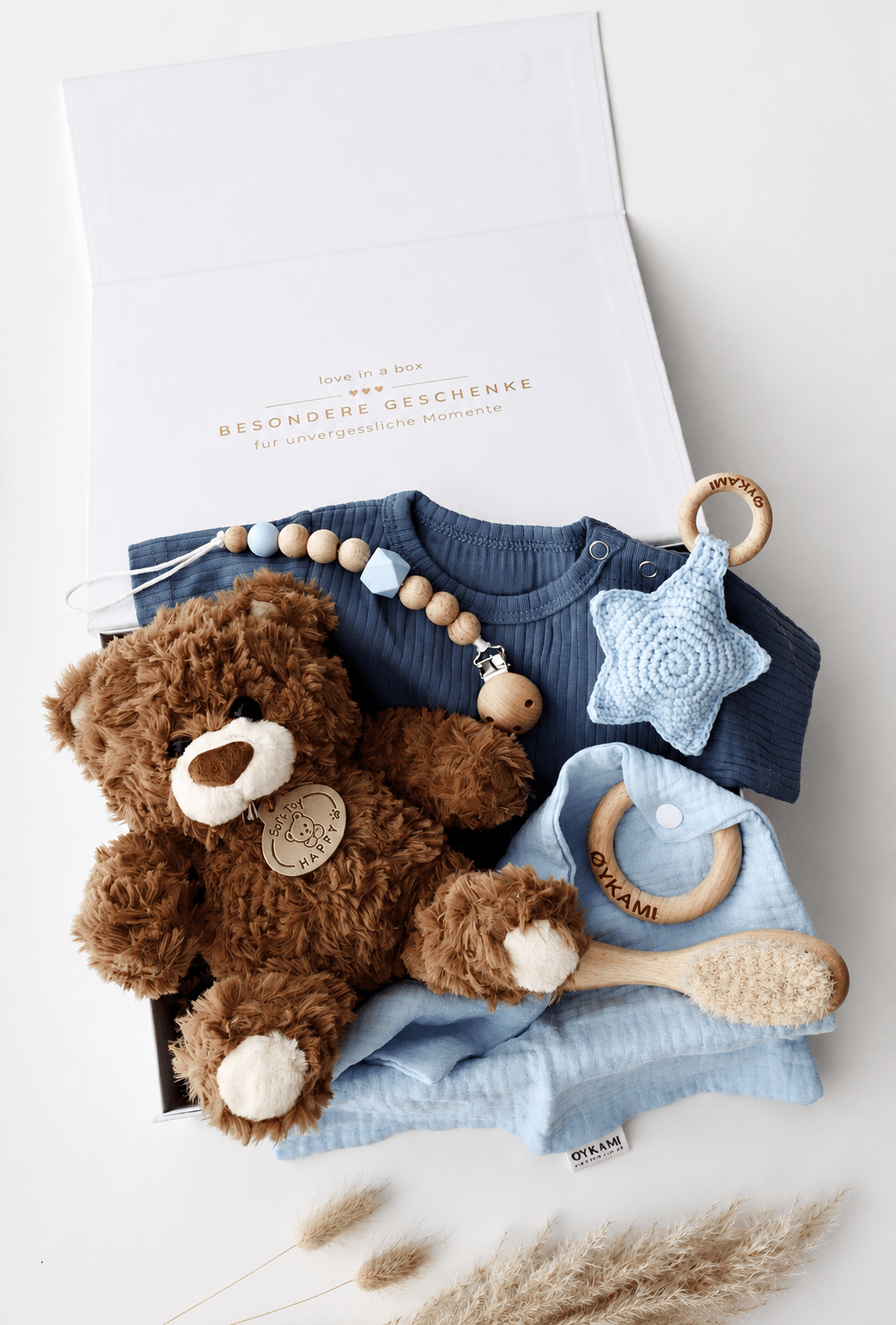 Baby Geschenkbox Teddy Lou – Little Star Blau - OYKAMI in a box