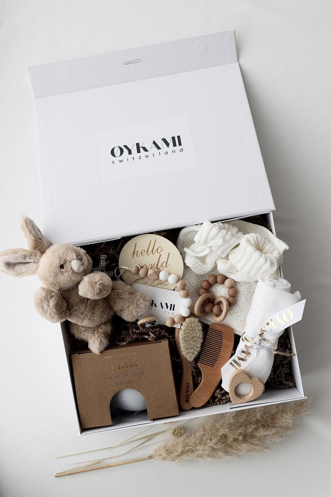 Baby Geschenkbox Weiss "Paris" Hase Braun - OYKAMI in a box