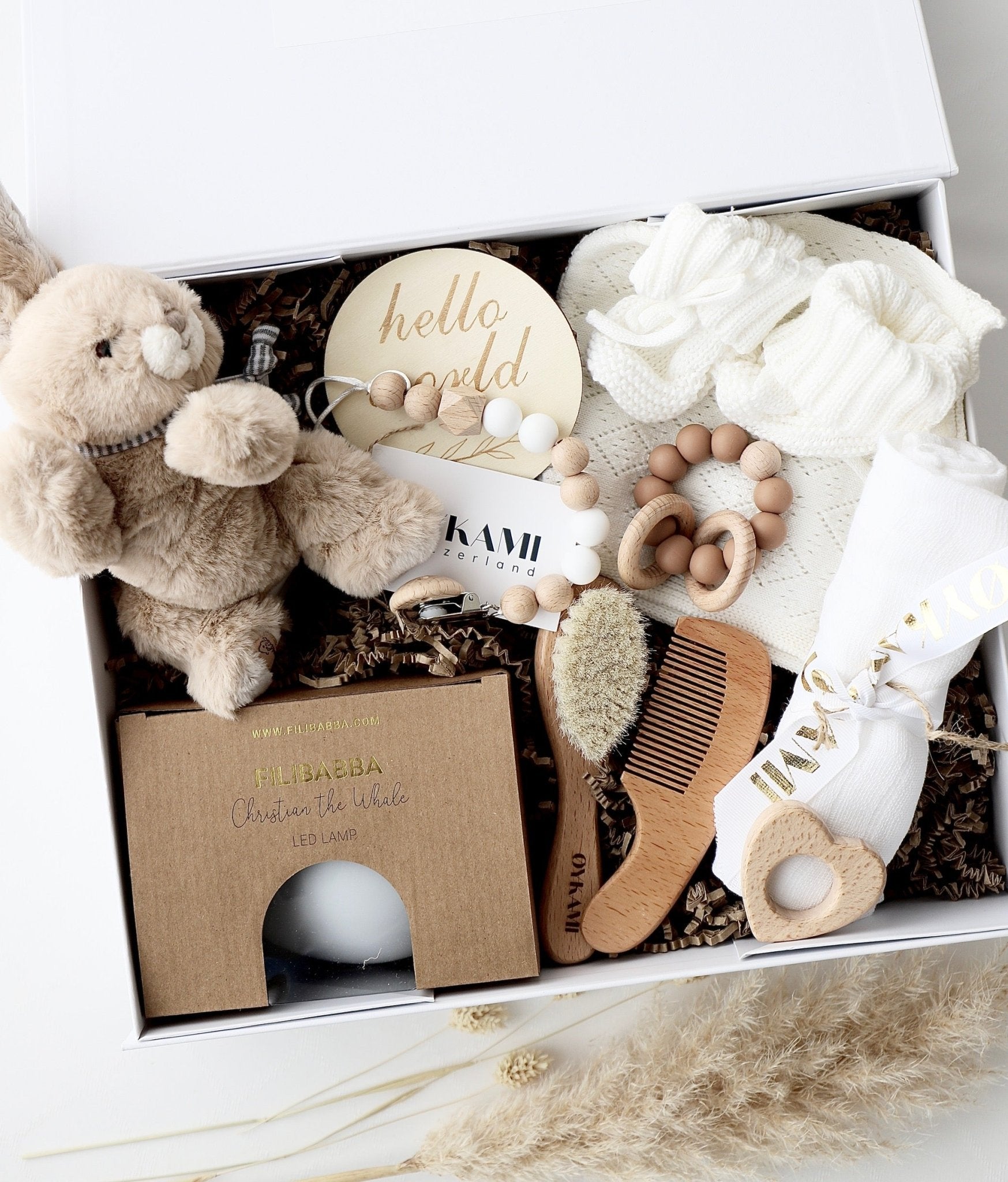 Baby Geschenkbox Weiss "Paris" Hase Braun - OYKAMI in a box