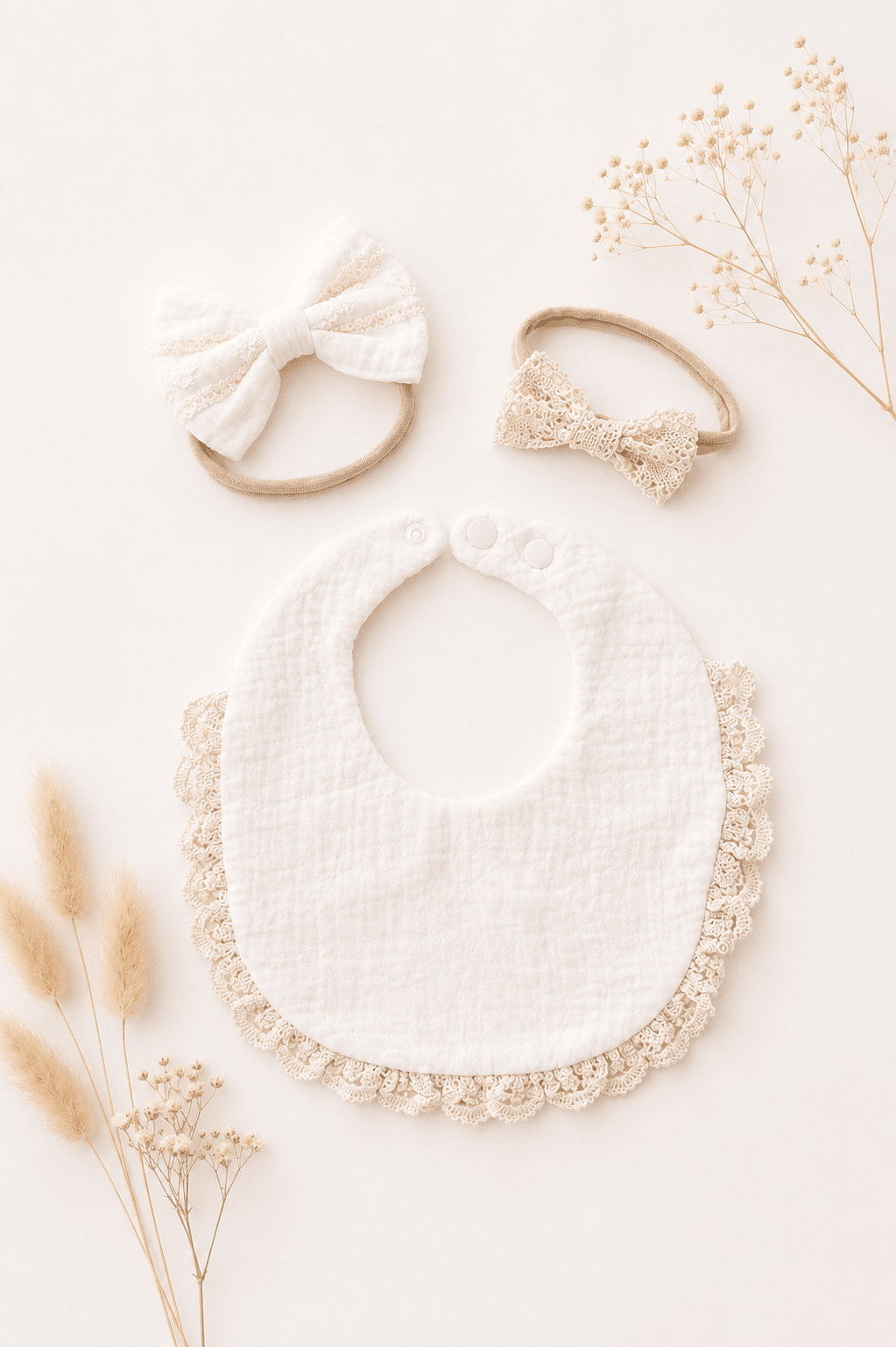 Baby Lätzchen Set mit Haarbändern – Natur - OYKAMI in a box