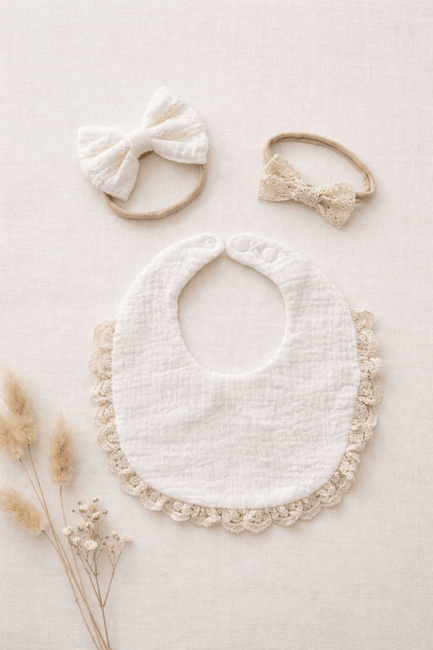 Baby Lätzchen Set mit Haarbändern – Natur - OYKAMI in a box