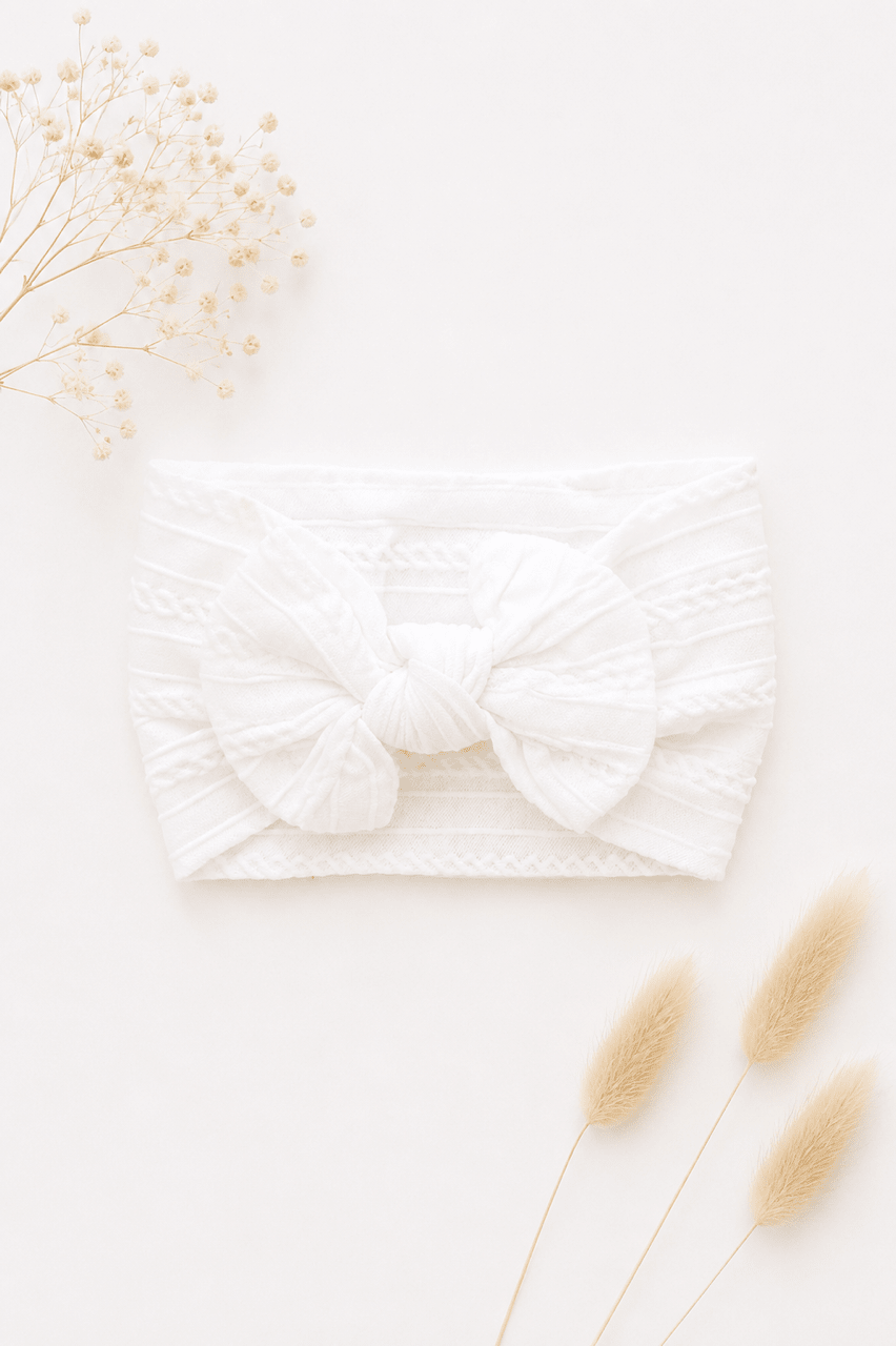Baby Stirnband mit Schleife – Pure White - OYKAMI in a box