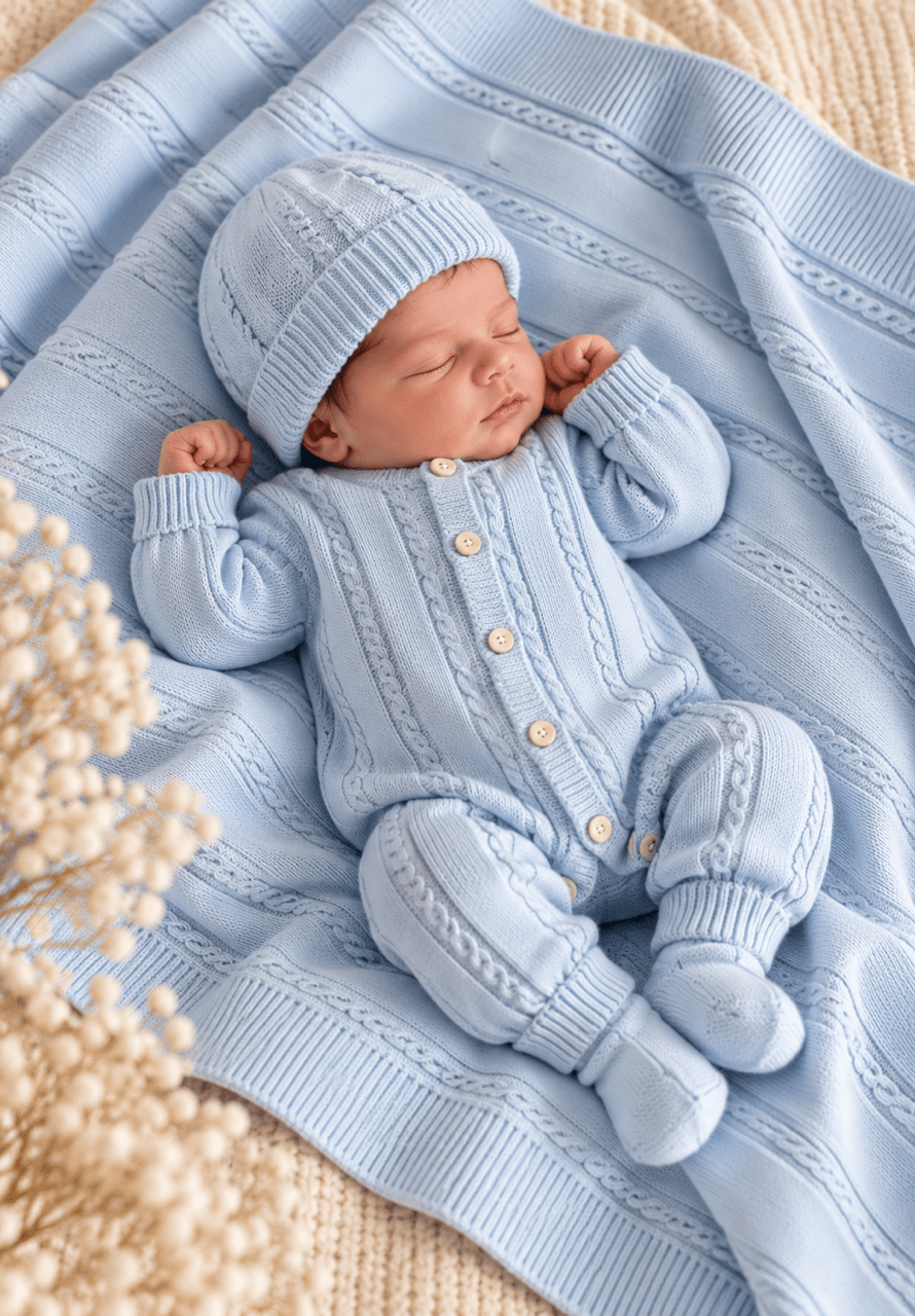 Baby Strickset 4-teilig – OEKO-TEX® - Blau - OYKAMI in a box