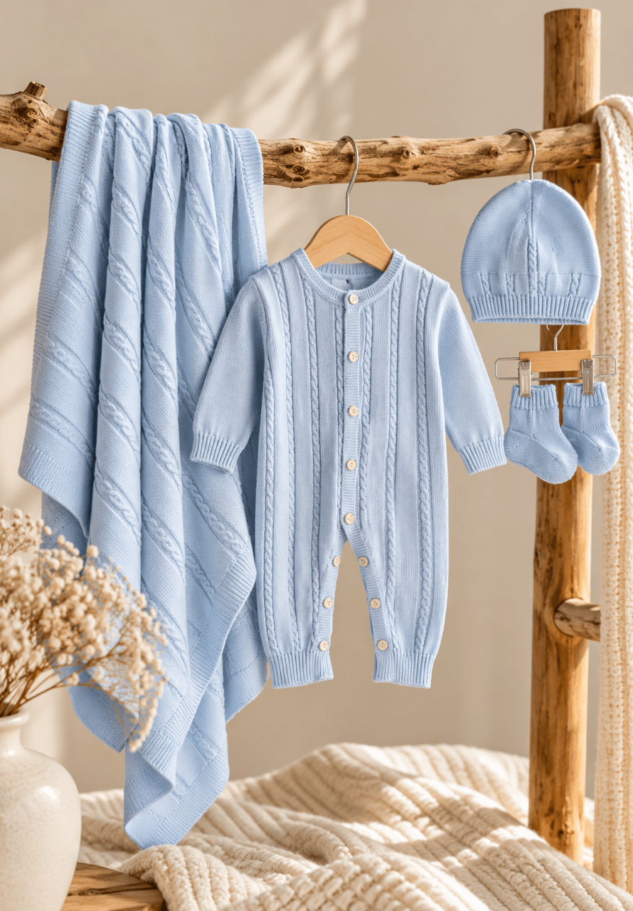 Baby Strickset 4-teilig – OEKO-TEX® - Blau - OYKAMI in a box