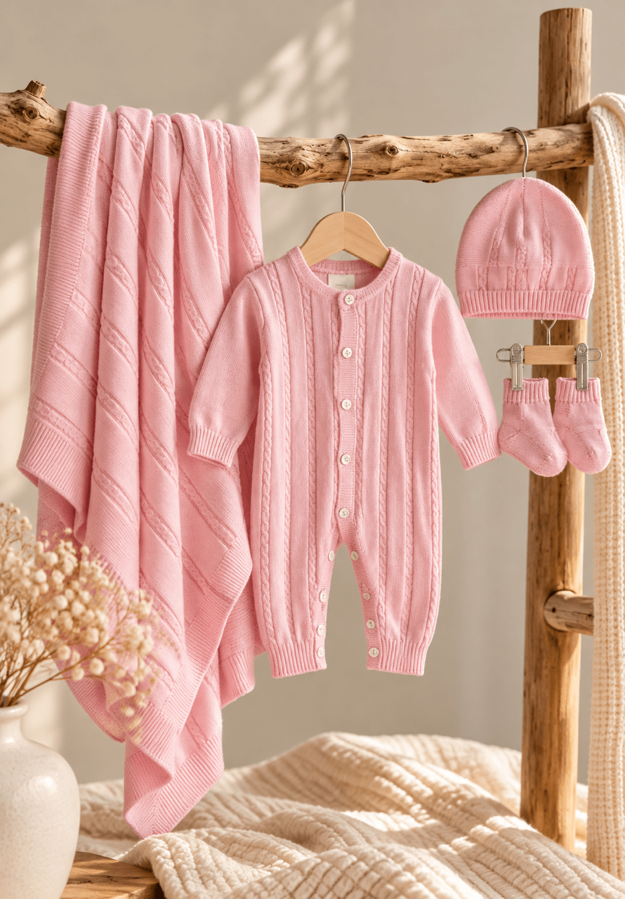 Baby Strickset 4-teilig – OEKO-TEX® - Rosa - OYKAMI in a box