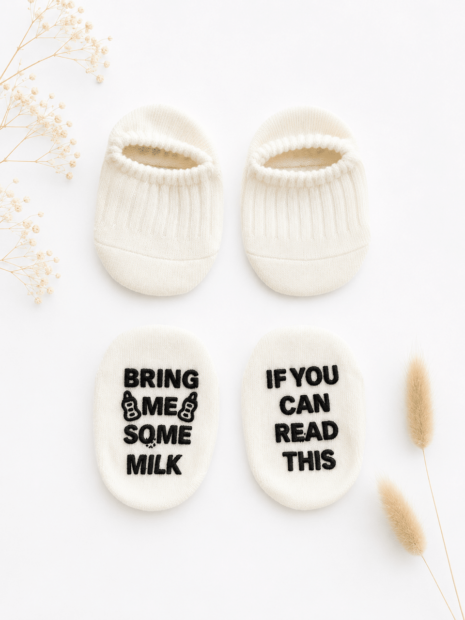 Babysocken mit lustigem Spruch «Bring Me Some Milk» - OYKAMI in a box