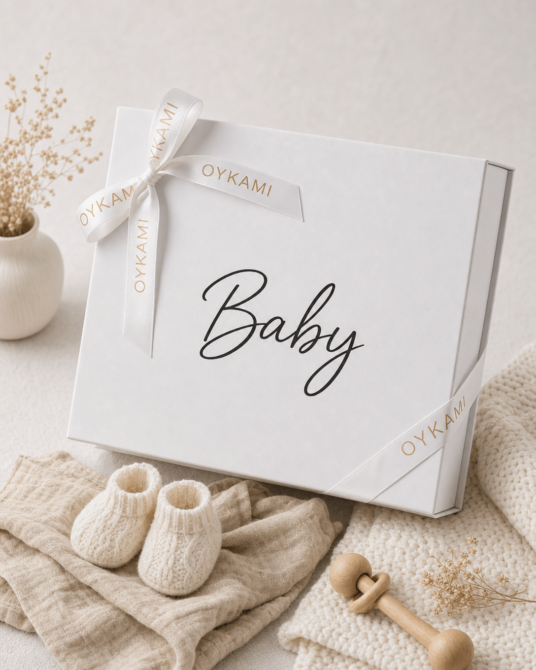 Geschenkbox Personalisierung – Box, Schwarzer Name, weisses Band - OYKAMI in a box