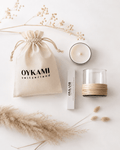 Geschenkset - Kerze im Glas mit Holzdetail & OYKAMI Baumwollbeutel - OYKAMI in a box