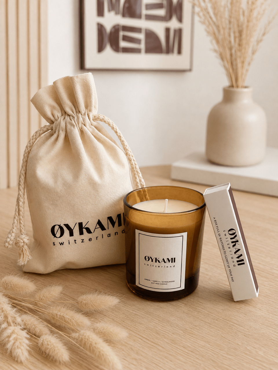 Geschenkset - Soja Duftkerze "Herbstblätter" mit Streichhölzer - OYKAMI in a box