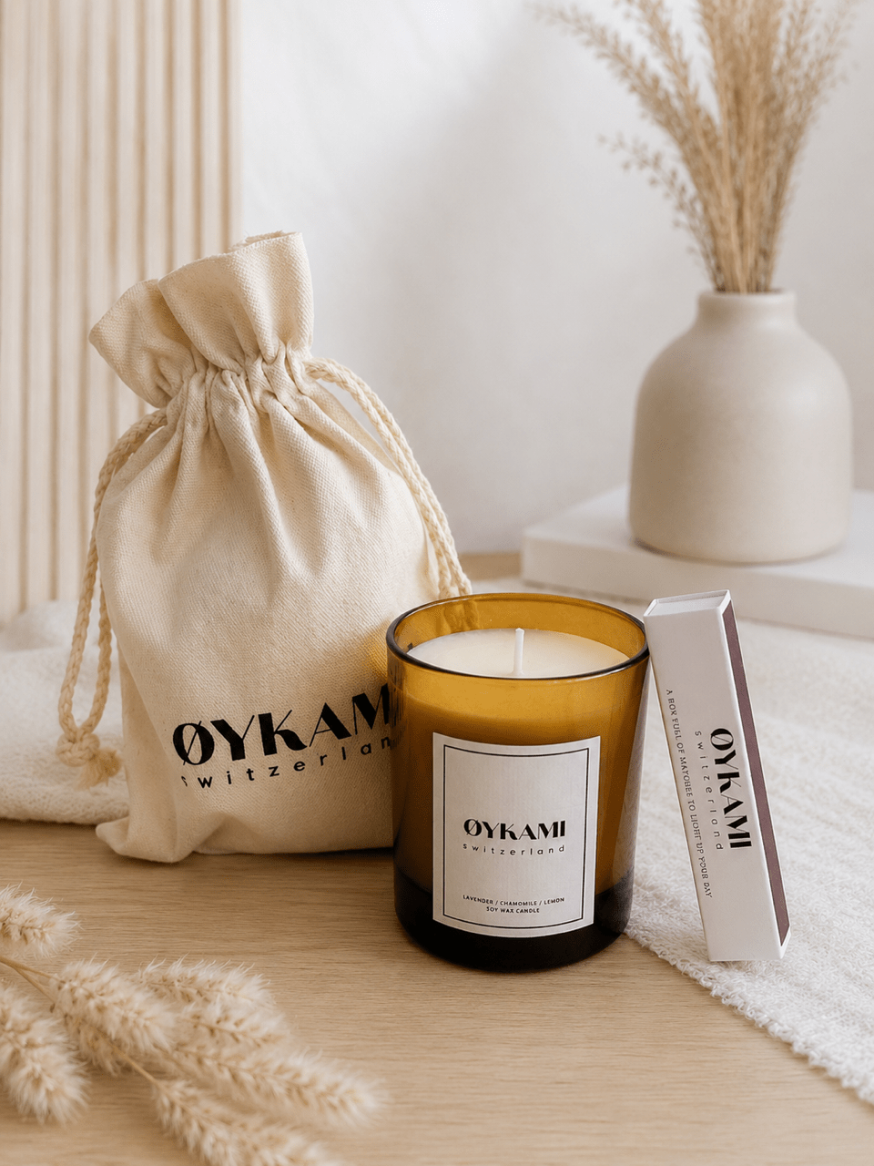 Geschenkset - Soja Duftkerze "Sternennacht" mit Zundhölzer, 300 ml - OYKAMI in a box