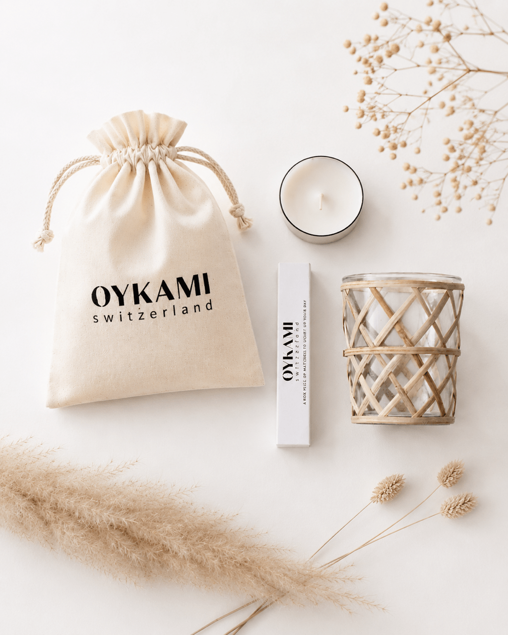 Geschenkset - Windlicht mit Duftkerze & OYKAMI Baumwollbeutel - OYKAMI in a box