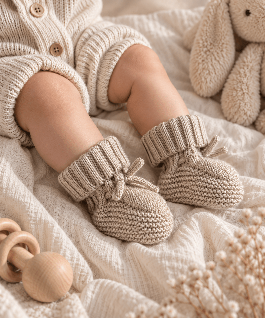 Gestrickte Babyschuhe beige - OYKAMI in a box