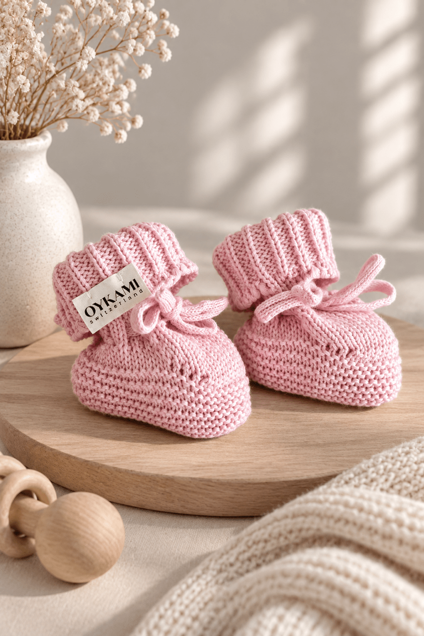 Gestrickte Babyschuhe rosa - OYKAMI in a box