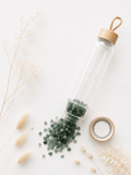 Glas Trinkflasche mit Edelsteinen - Aventurin - OYKAMI in a box
