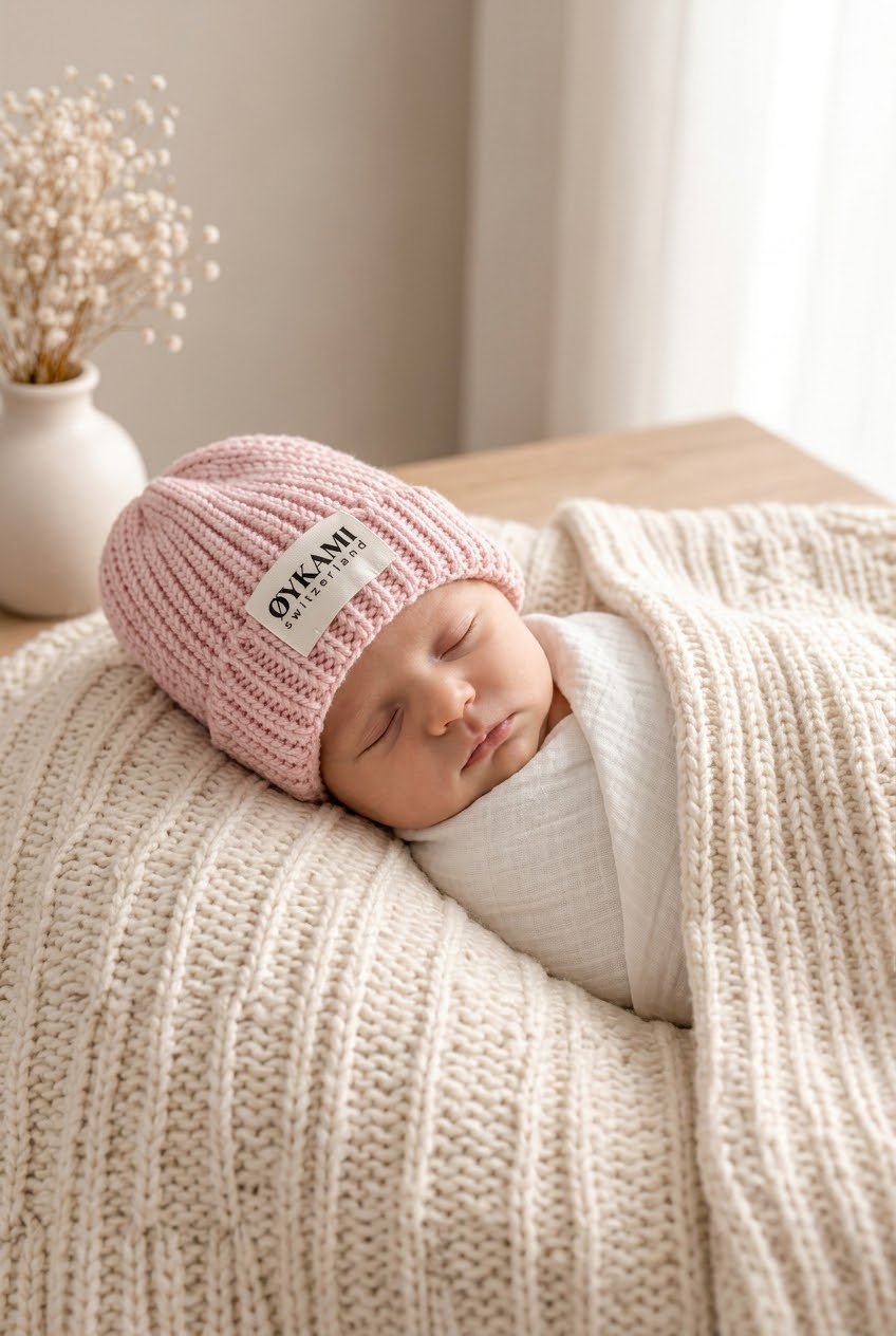 Handgestrickte Babymütze rosa – OYKAMI - OYKAMI in a box