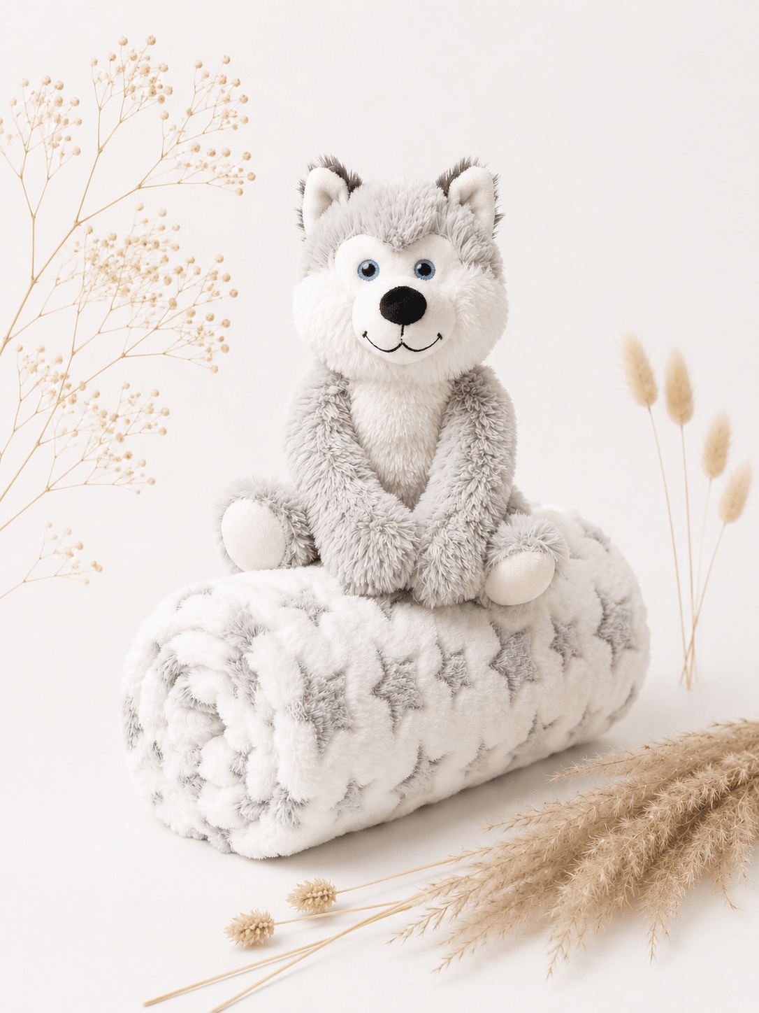 Husky Kuscheltier mit Babydecke - OYKAMI in a box