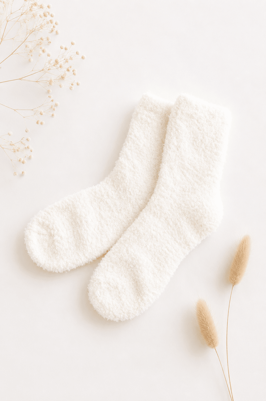 Kuschelsocken Weiss mit grünem Band - OYKAMI in a box