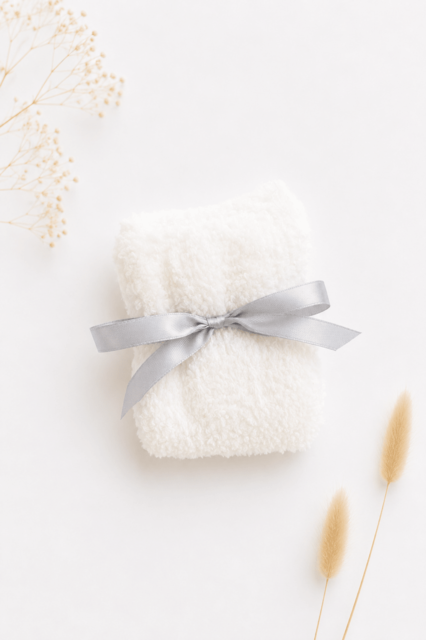 Kuschelsocken Weiss mit grauem Band - OYKAMI in a box