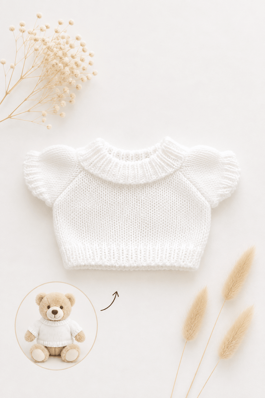 Kuscheltier Pulli Weiss gestrickt – Kleidung für deinen Lieblingskuschelfreund - OYKAMI in a box