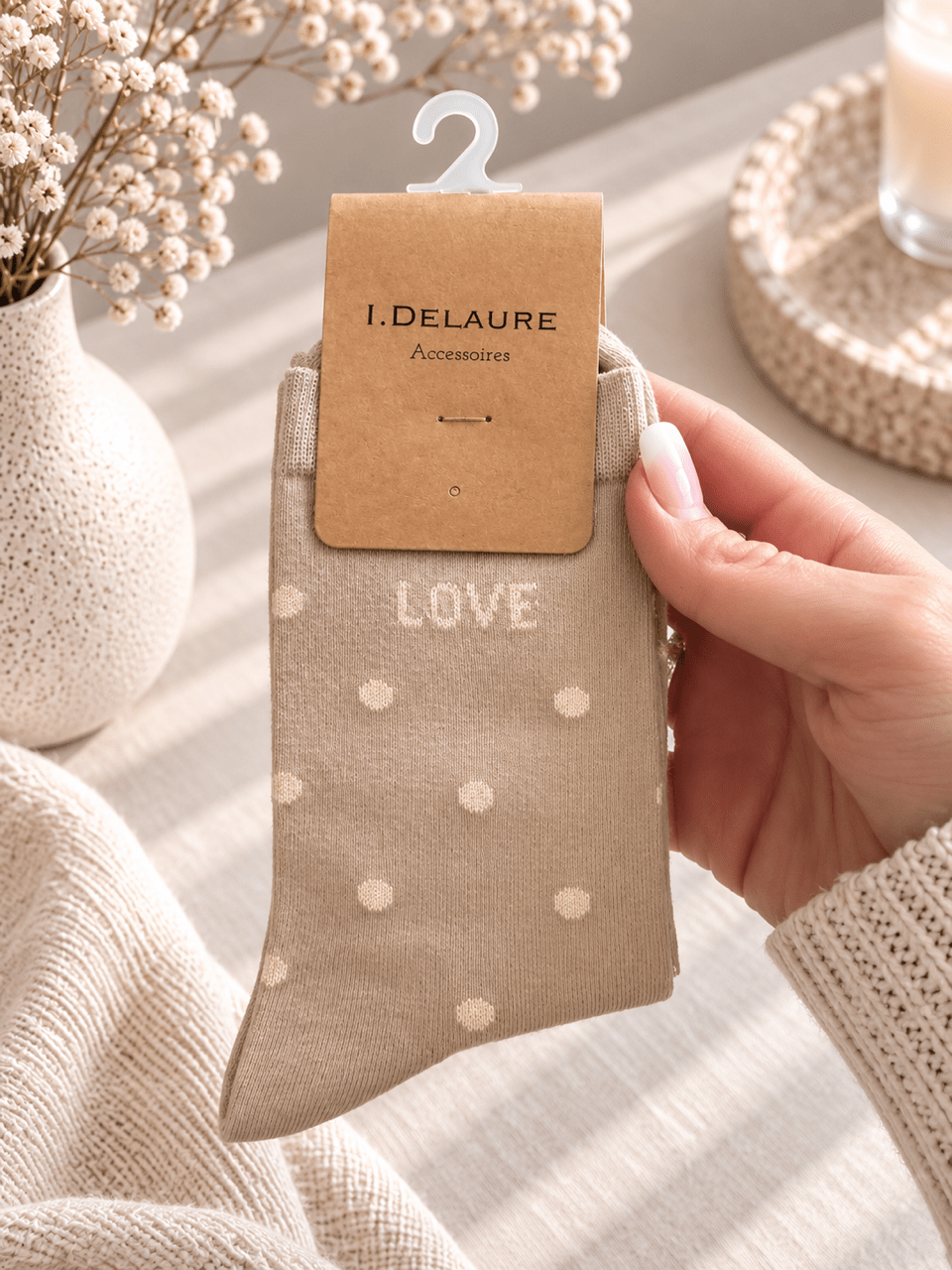 LOVE Socken - Beige - OYKAMI in a box