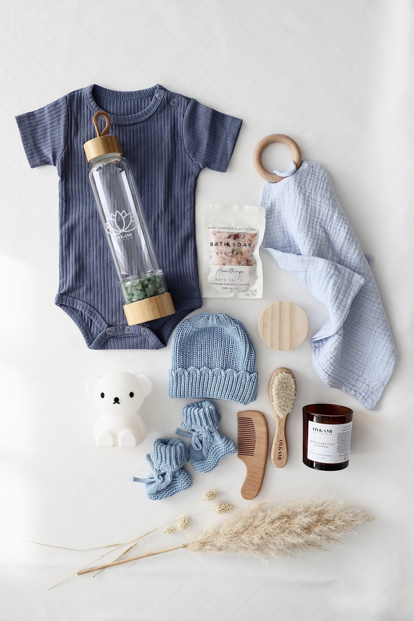 Mama & Baby Geschenkbox Blau "Lugano" Boris - grüne Steine - OYKAMI in a box