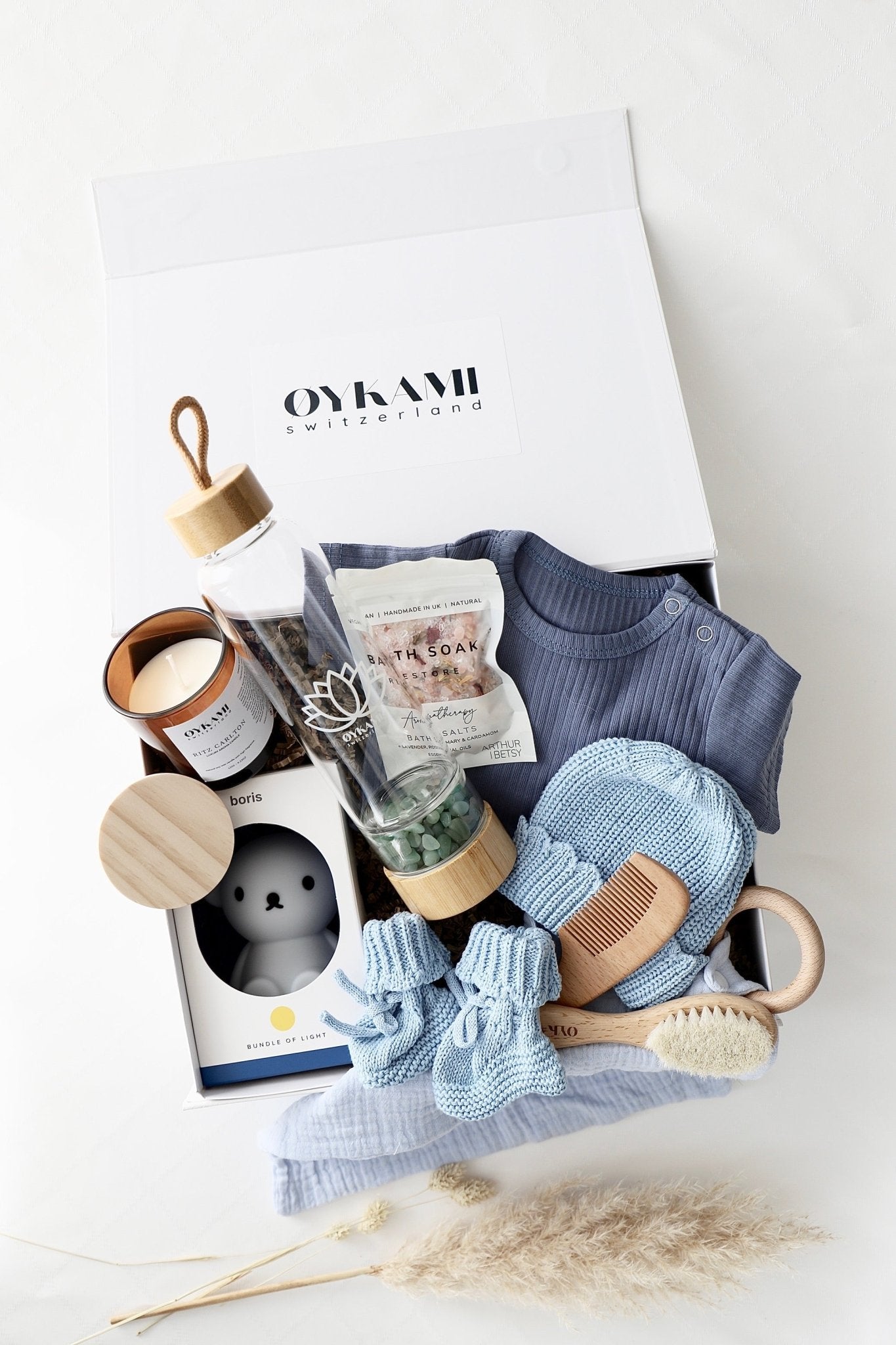 Mama & Baby Geschenkbox Blau "Lugano" Boris - grüne Steine - OYKAMI in a box