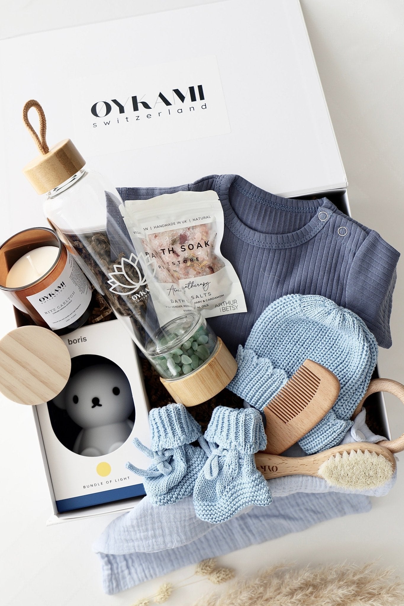 Mama & Baby Geschenkbox Blau "Lugano" Boris - grüne Steine - OYKAMI in a box