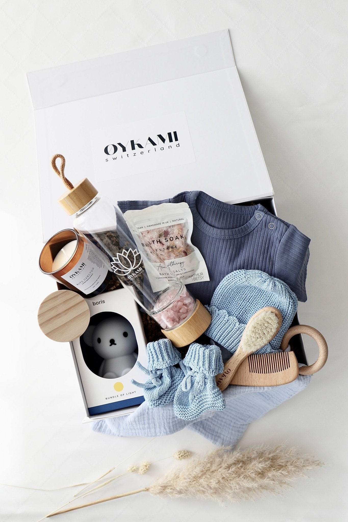 Mama & Baby Geschenkbox Blau "Lugano" Boris - rosa Steine - OYKAMI in a box