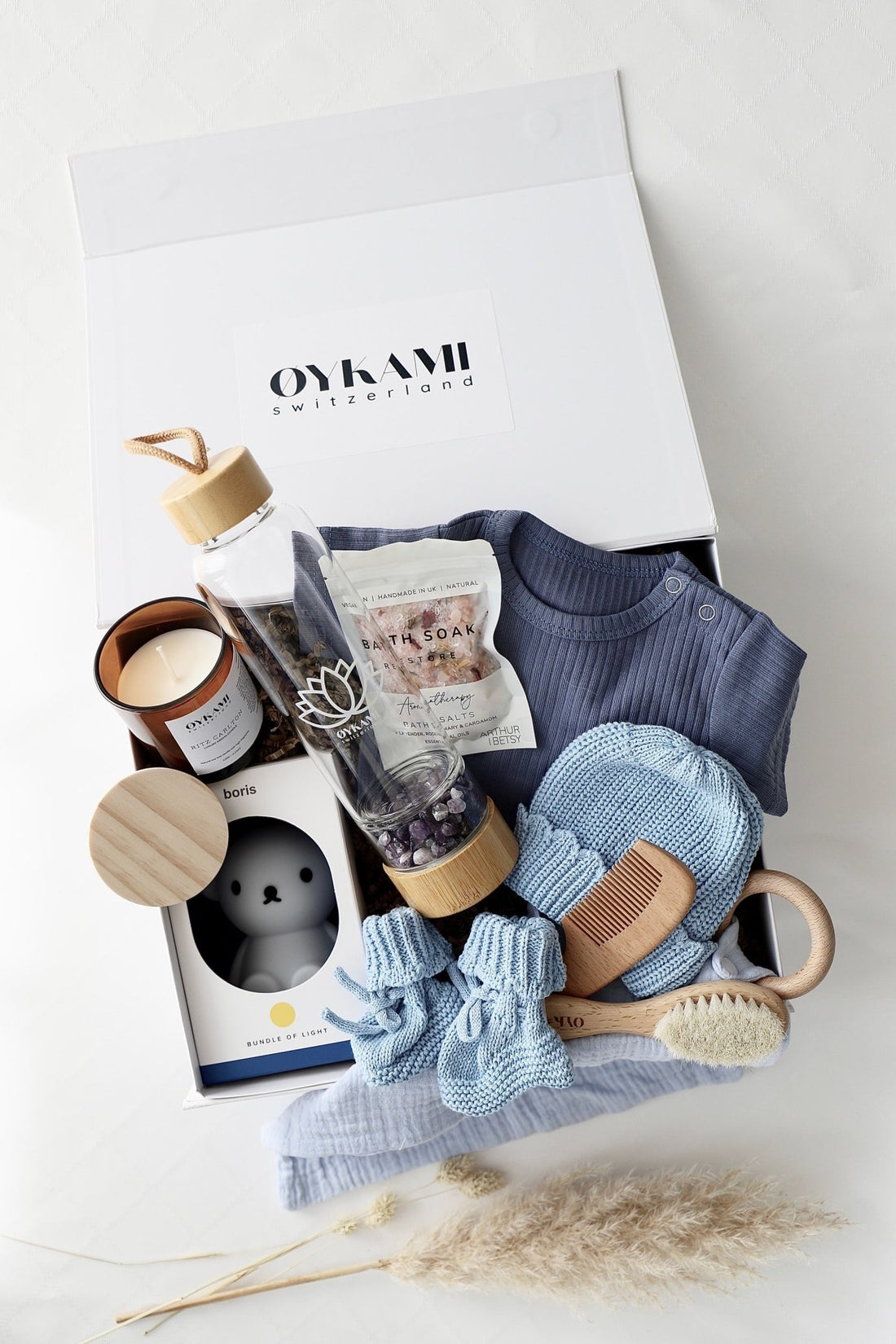 Mama & Baby Geschenkbox Blau "Lugano" Boris - violette Steine - OYKAMI in a box