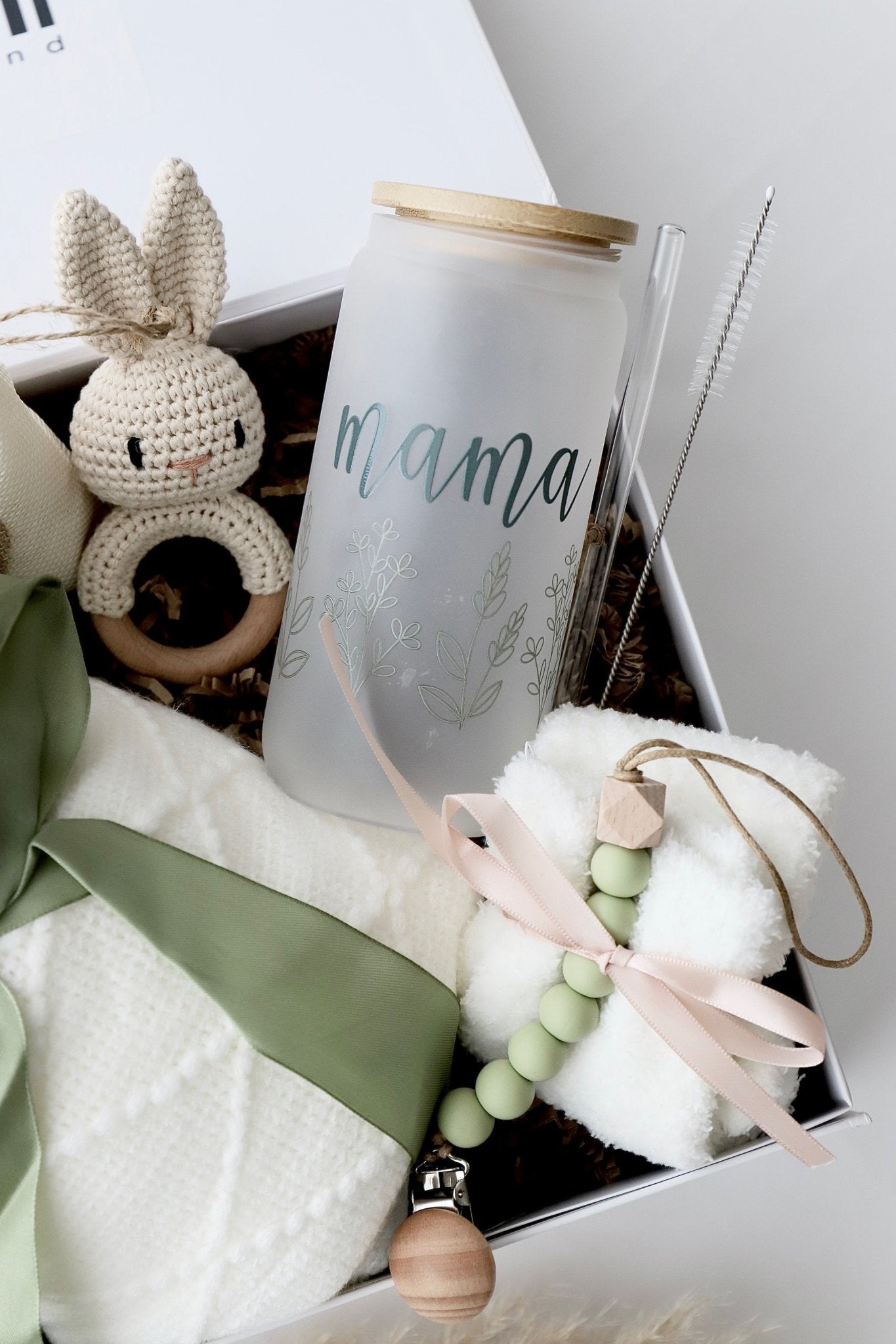 Mama & Baby Geschenkbox Weisse Decke "Kapstadt" Grün - OYKAMI in a box