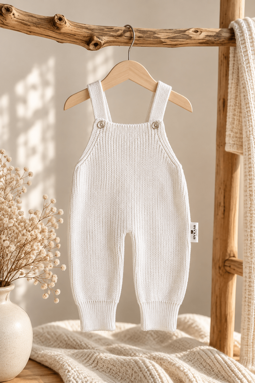 OYKAMI Baby Strick Latzhose – 100% Organic Cotton - Weiss - OYKAMI in a box