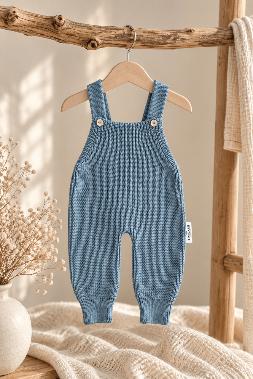 OYKAMI Baby Strick Latzhose – Organic Cotton - Blau - OYKAMI in a box