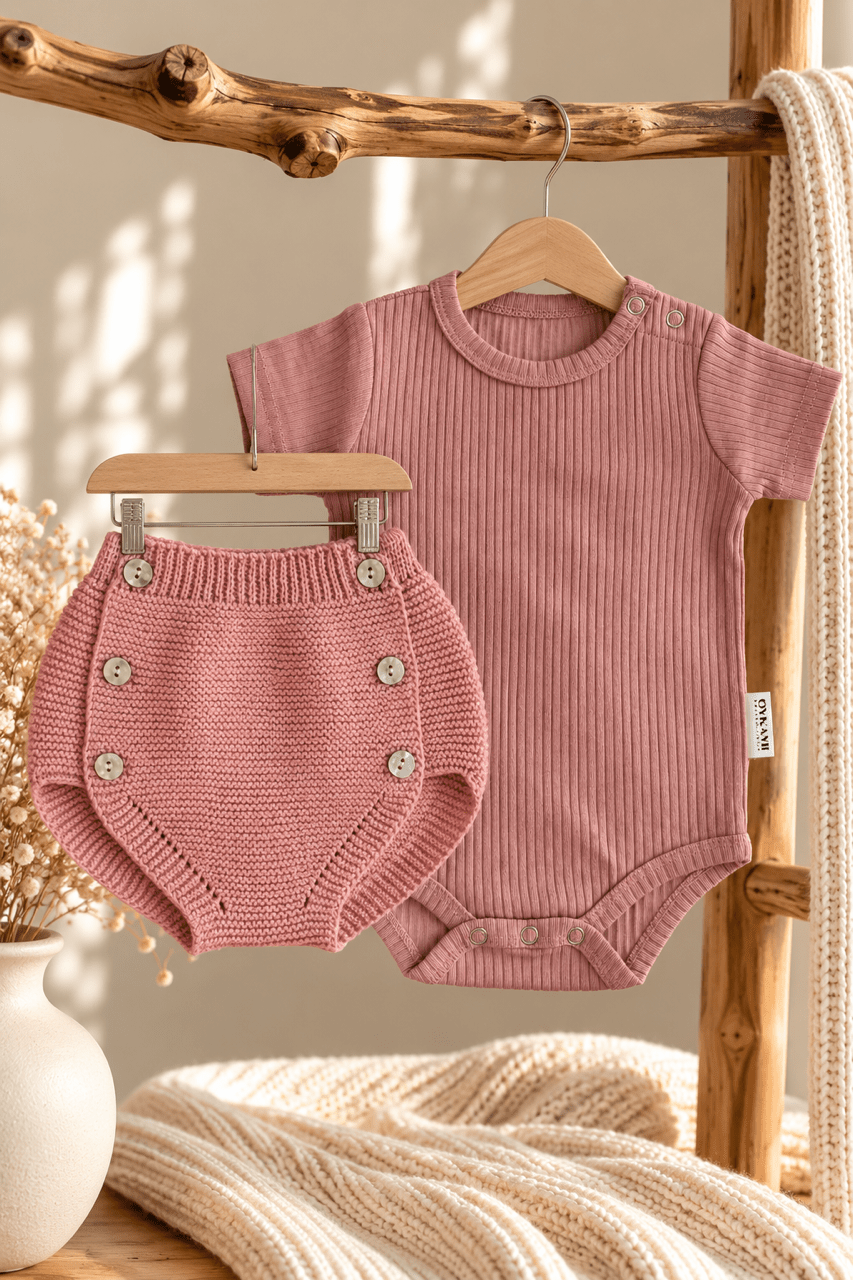 OYKAMI Baby Strick Set Bloomer – Altrosa - OYKAMI in a box