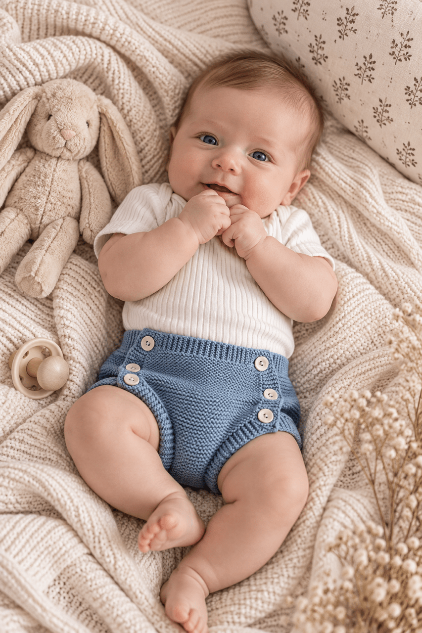 OYKAMI Baby Strick Set Bloomer – Blau - OYKAMI in a box
