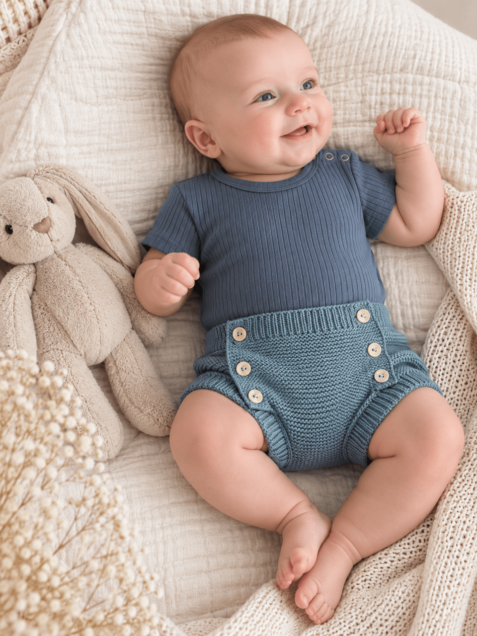 OYKAMI Baby Strick Set Bloomer – Blau - OYKAMI in a box