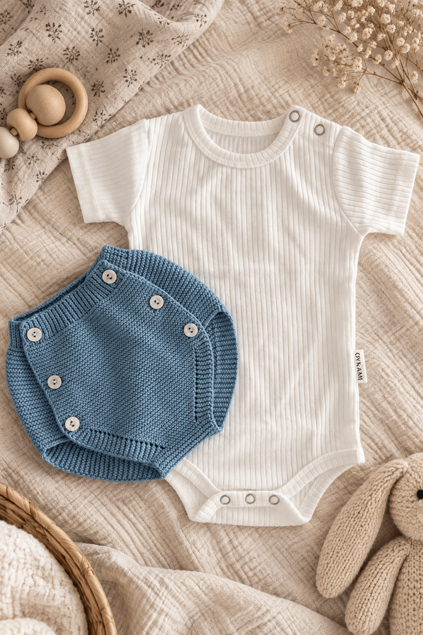 OYKAMI Baby Strick Set Bloomer – Blau - OYKAMI in a box