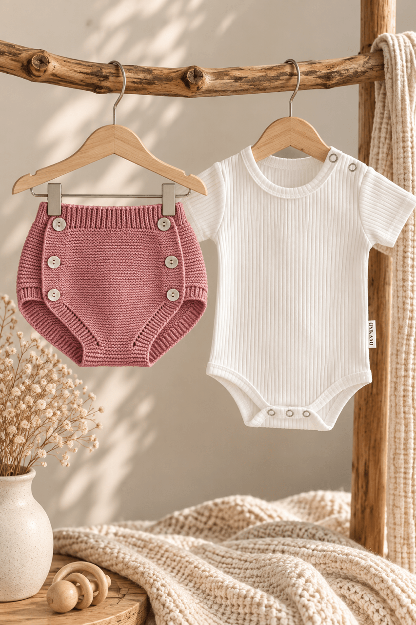 OYKAMI Baby Strick Set Bloomer – Rosa - OYKAMI in a box