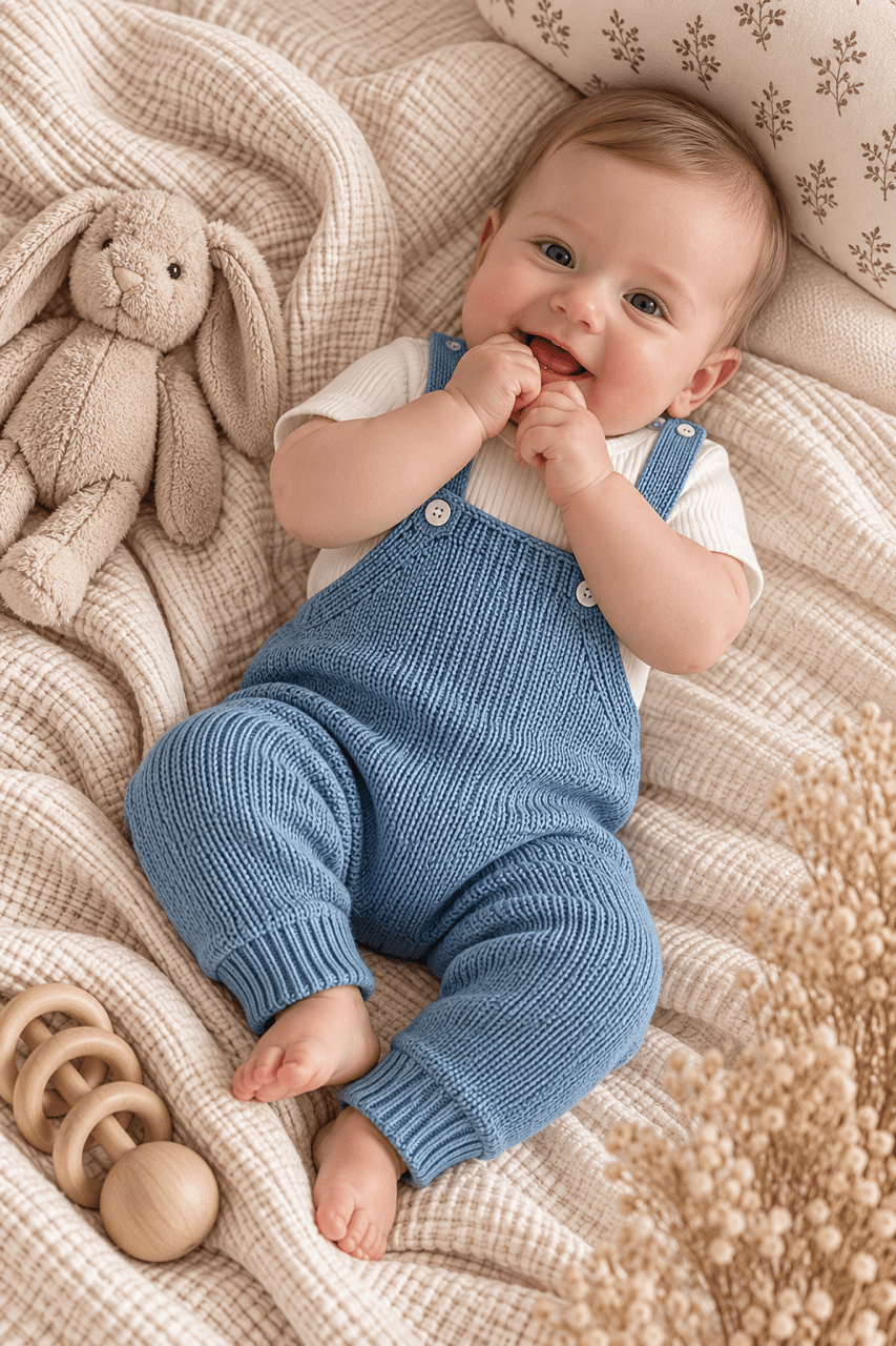 OYKAMI Baby Strick Set Latzhose – Blau - OYKAMI in a box
