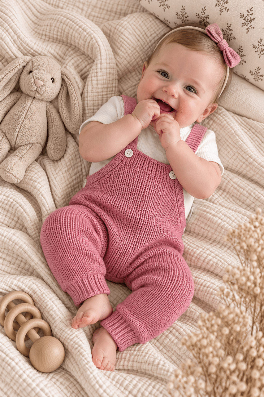 OYKAMI Baby Strick Set Latzhose – Rosa - OYKAMI in a box