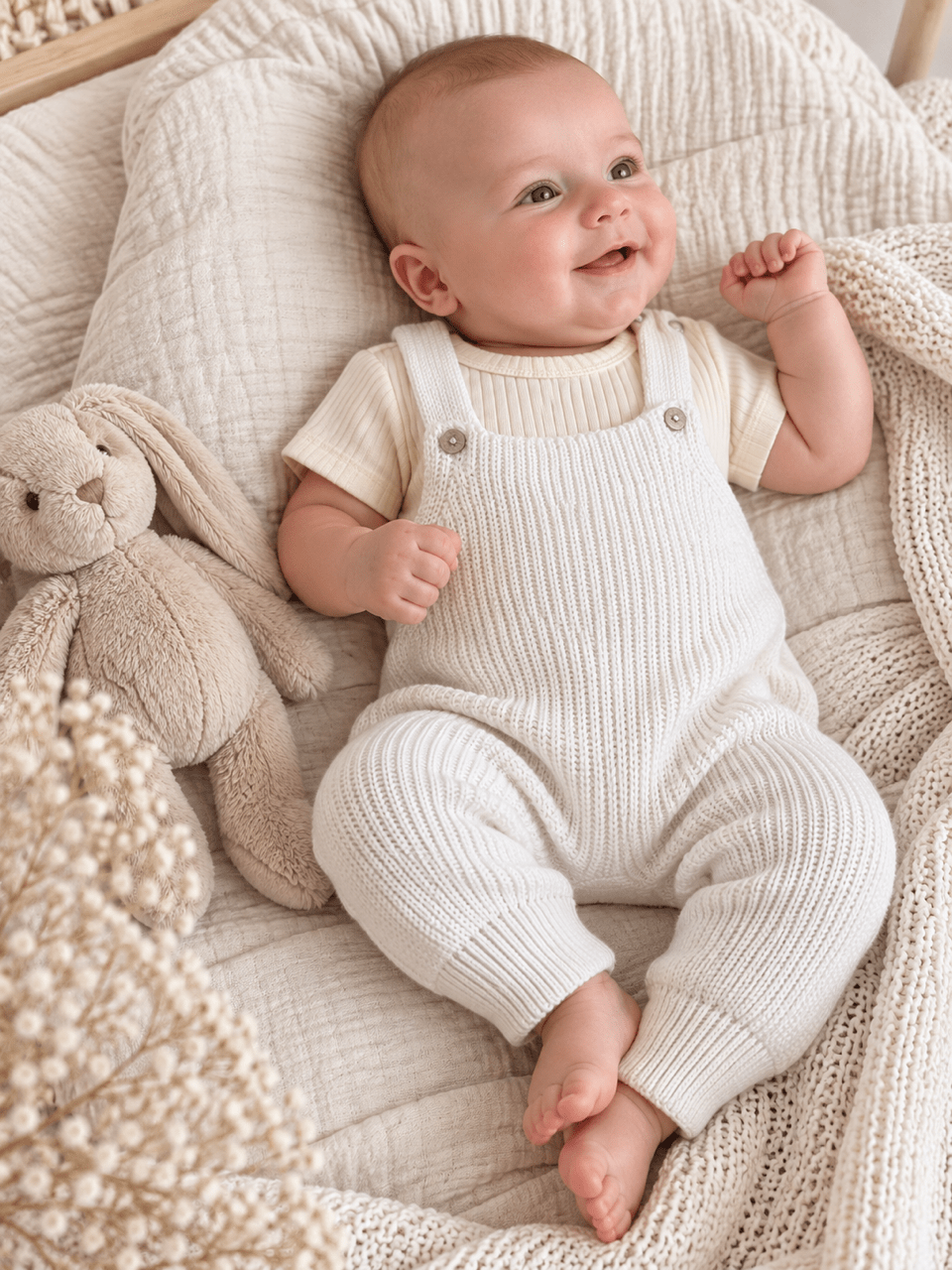 OYKAMI Baby Strick Set Latzhose – Weiss - OYKAMI in a box