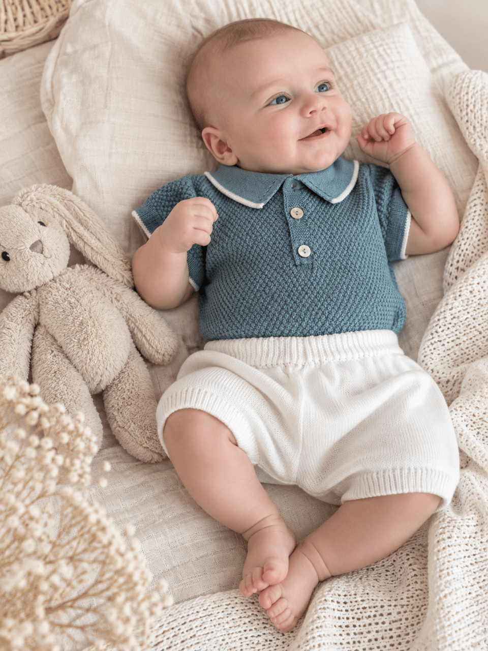 OYKAMI Baby Strick Set Polo & Shorts - Blau - OYKAMI in a box