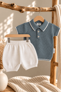 OYKAMI Baby Strick Set Polo & Shorts - Blau - OYKAMI in a box