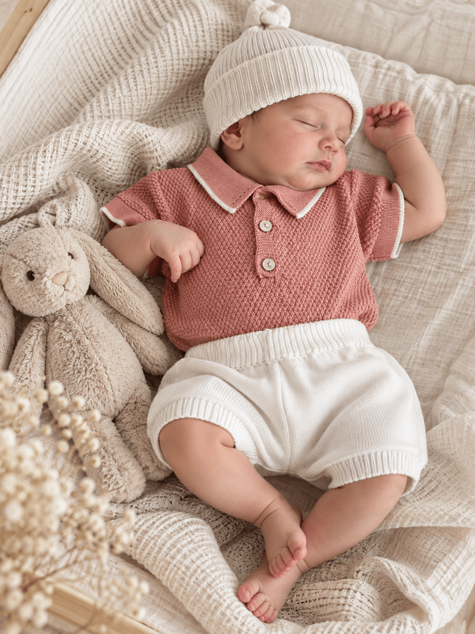 OYKAMI Baby Strick Set Polo & Shorts - Rosa - OYKAMI in a box