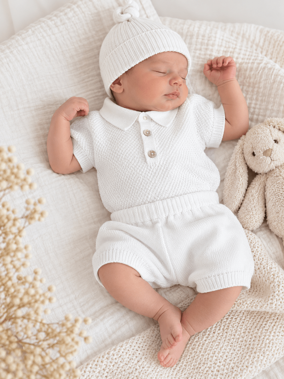 OYKAMI Baby Strick Set Polo & Shorts - Weiss - OYKAMI in a box