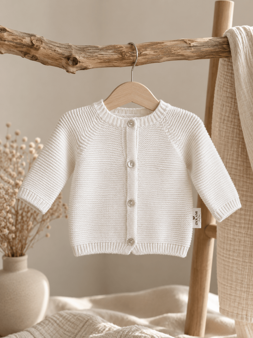 OYKAMI Baby Strickjacke – Organic Cotton - Weiss - OYKAMI in a box