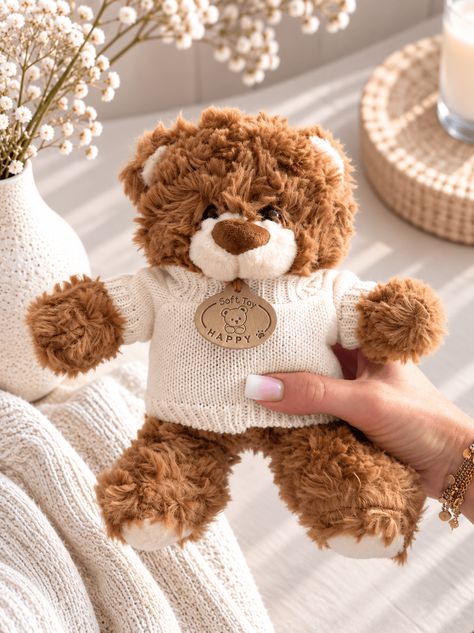 OYKAMI Kuschelteddy mit Strickpullover – Dunkelbraun - OYKAMI in a box