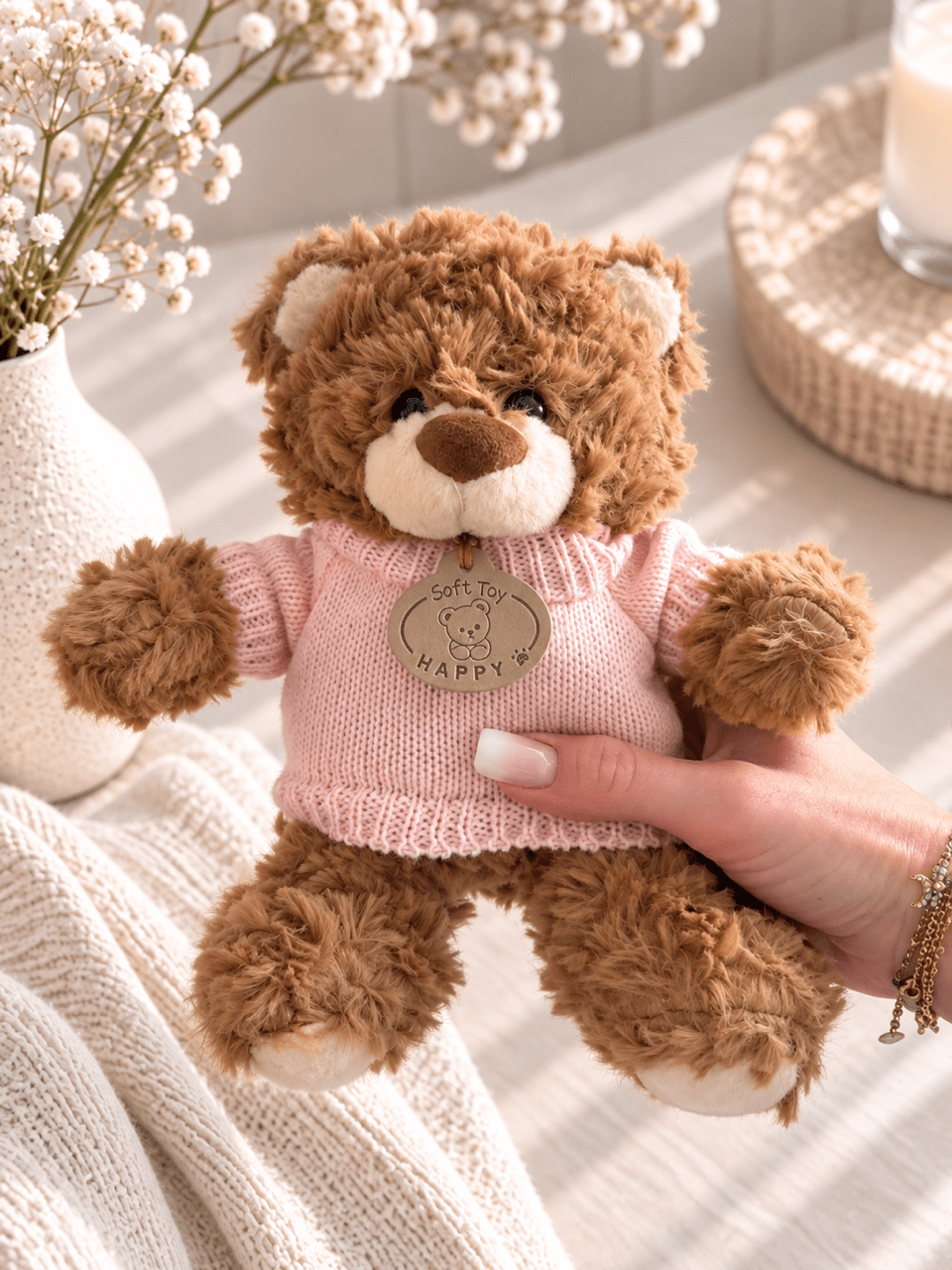 OYKAMI Kuschelteddy mit Strickpullover – Dunkelbraun - OYKAMI in a box