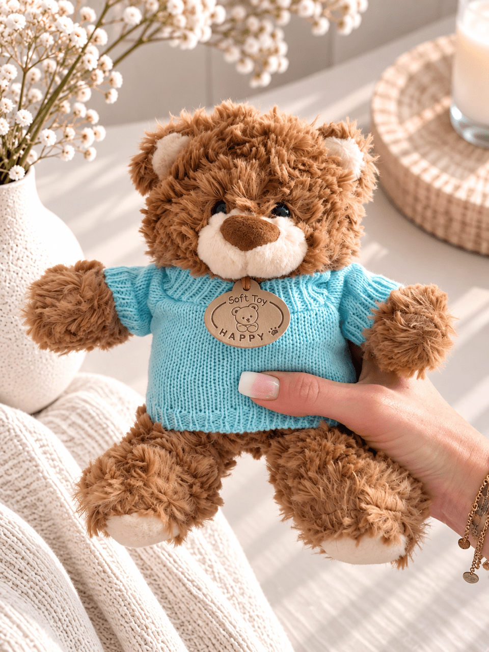 OYKAMI Kuschelteddy mit Strickpullover – Dunkelbraun - OYKAMI in a box
